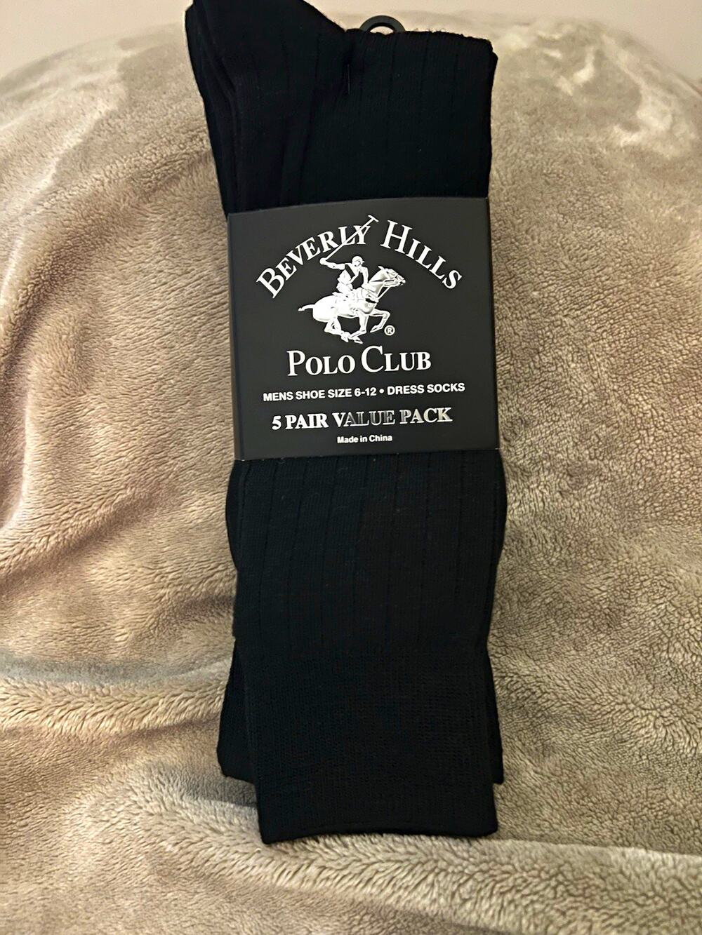 Beverly Hills Polo Club Men's Black Dress Socks 5 Pairs Solid Size 10-13